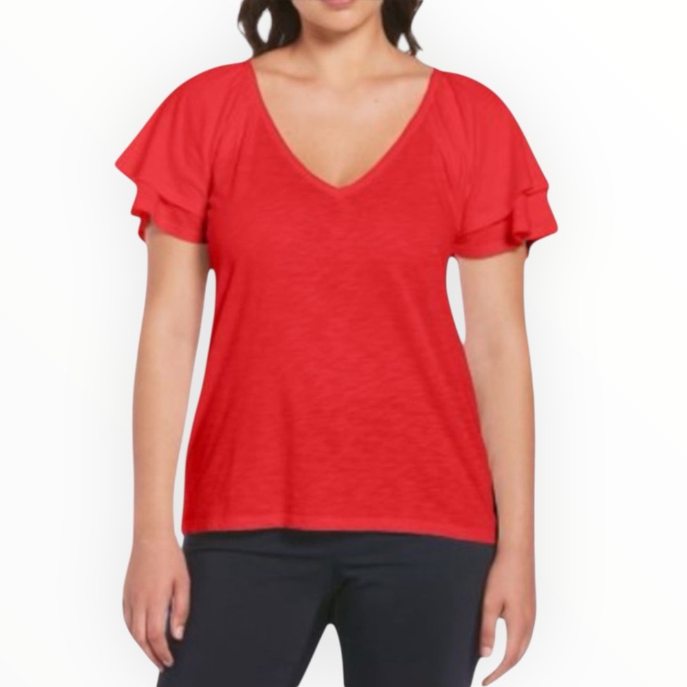 🆕RAFAELLA V-NECK KNIT SHIRT, TRUE RED, SIZE MEDIUM!